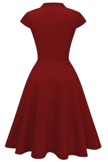 Vestido vermelho escuro vintage de 1950 com Bowknot